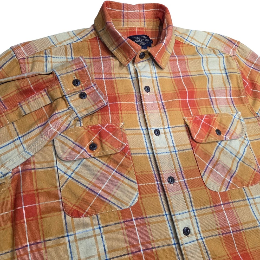 Pendleton Shirt Mens Large Orange Plaid Flannel Button Up Longsleeve Yellow